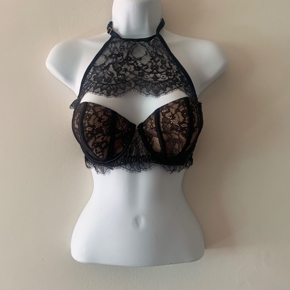 Victoria’s Secret Black Lace Very Sexy Unlined Balconet Bra High Neck - 36C - Picture 3 of 5